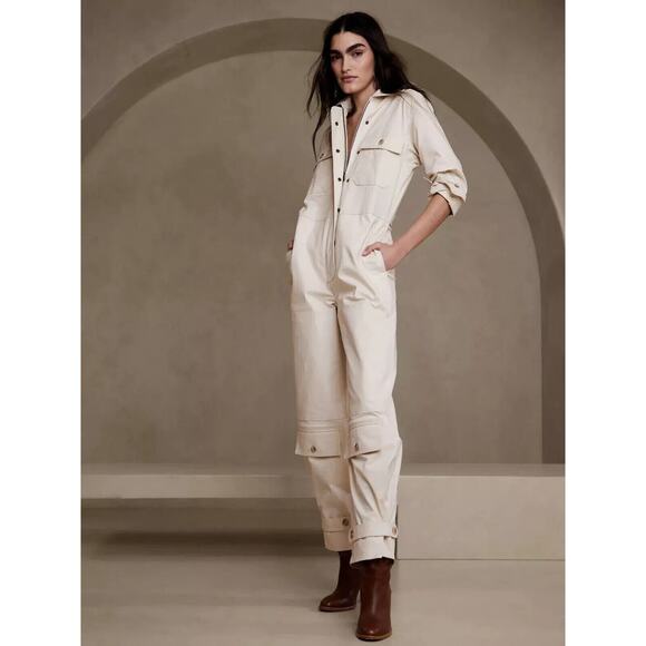 NEW Banana Republic Paola Utility Jumpsuit in Cream Size 0 - Picture 1 of 8